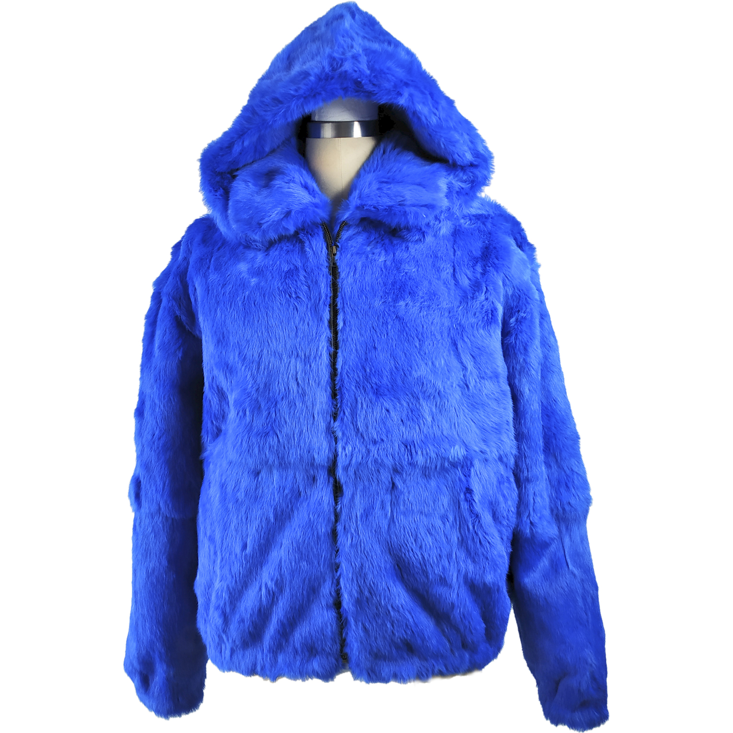 Winter Fur Royal Blue Genuine Full Skin Rabbit Jacket With Detachable ...