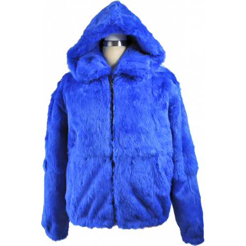 Winter Fur Royal Blue Genuine Full Skin Rabbit Jacket With Detachable Hood M05R02RB.