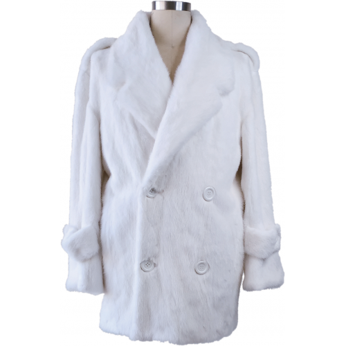 Winter Fur White Genuine Full Skin Mink Pea Coat M59Q01WT.