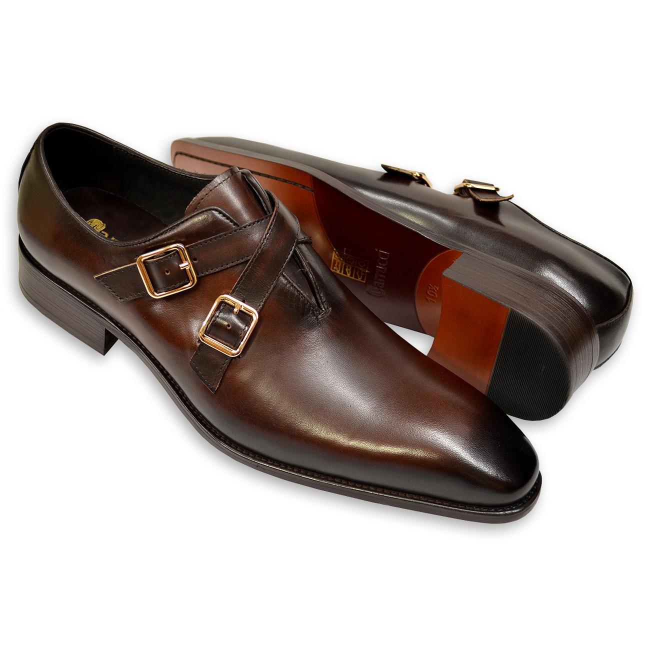 Carrucci Mens Tan Brown Double Monk Strap Apron Toe Leather Dress Shoes 