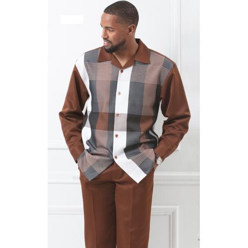 Montique Brown / White / Black Woven Plaid Long Sleeve Outfit 1960
