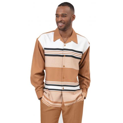 Montique Caramel / Off-White / Black Horizontal Striped Long Sleeve Outfit 1976