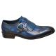 Carrucci Dark Ocean Blue Burnished Calfskin Wingtip Kiltie Monk Strap Shoes KS886-24