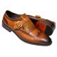 Carrucci Cognac Burnished Calfskin Wingtip Kiltie Monk Strap Shoes KS886-24