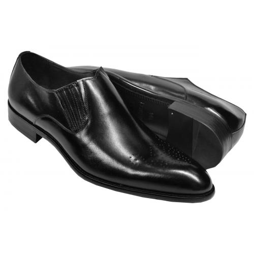 Carrucci Black Genuine Calfskin Leather Medallion Toe Dress Loafers KS479-609