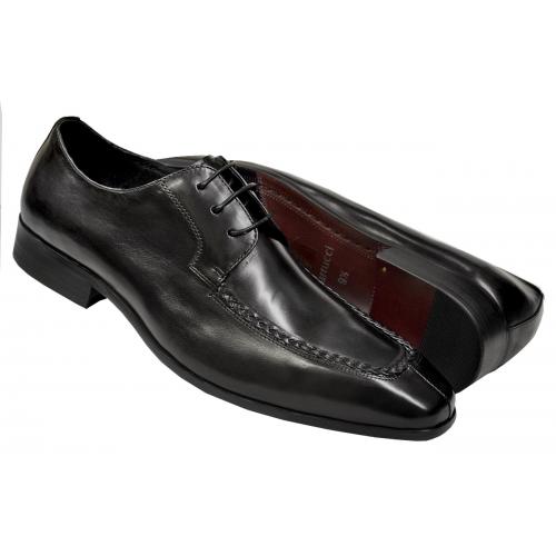Carrucci Black Calfskin Leather Braided Moc Toe Lace-Up Shoes KS524-203