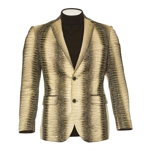 Inserch Champagne / Metallic Gold / Black Alligator Embroidered Classic Fit Blazer 577