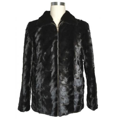 Winter Fur Black Genuine Full Skin Section Mink Jacket With Collar M69R05BK.