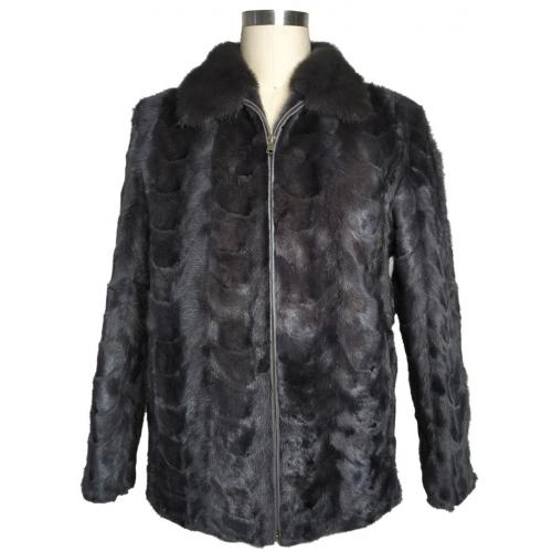 Winter Fur Blue Irish Genuine Full Skin Section Mink Jacket With Collar M69R05BI.