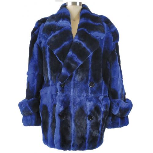 Winter Fur Royal Blue Genuine Full Skin Rex Rabbit Pea Coat M18Q01RB ...