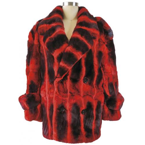 Winter Fur Red Genuine Full Skin Rex Rabbit Pea Coat M18Q01RD.