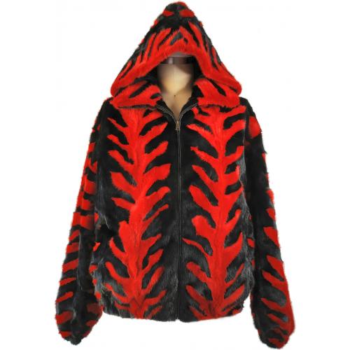 Winter Fur Black / Red Genuine Full Skin Mink Bomber Detachable Hood Jacket M89R02RD.