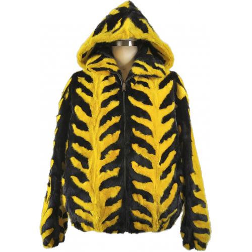 Winter Fur Black / Yellow Genuine Full Skin Mink Bomber Detachable Hood Jacket M89R02YL.