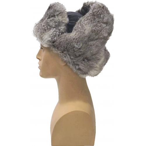 Winter Fur Natural / Black Genuine Rabbit Fur Hat W05H01BK.