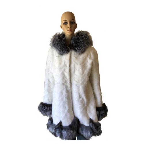 Winter Fur Ladies White Navy Genuine Mink Paws 3/4 Coat W69Q03WT.
