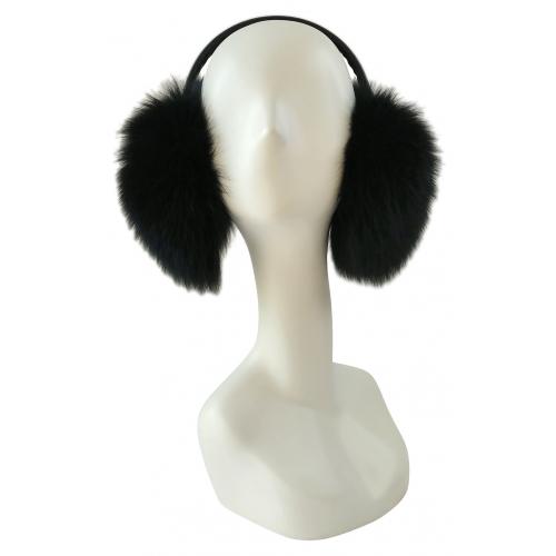 Winter Fur Black Genuine Fox  Ear Muff EM5301BK.