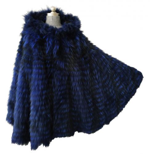 Winter Fur Ladies Royal Blue Genuine Fox Fur Cape W11RB.