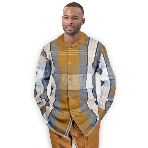 Montique Caramel / White / Grey Woven Plaid Long Sleeve Outfit 1997