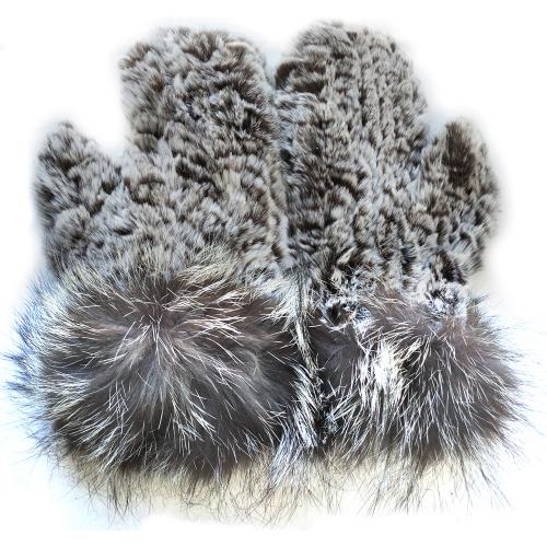 Winter Fur Ladies Brown Genuine Rex Rabbit Knitted Gloves G2801BR.