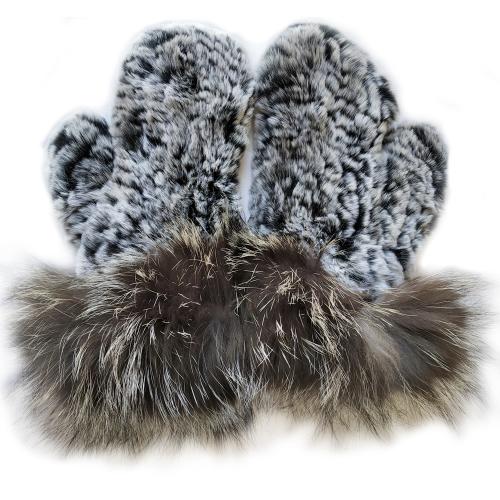 Winter Fur Ladies Grey Genuine Rex Rabbit Knitted Gloves G2801GY.