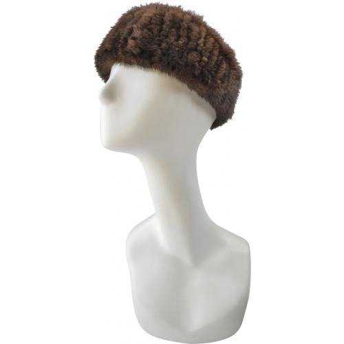 Winter Fur Ladies Brown Genuine Mink Knitted Head Band HB0901BR.