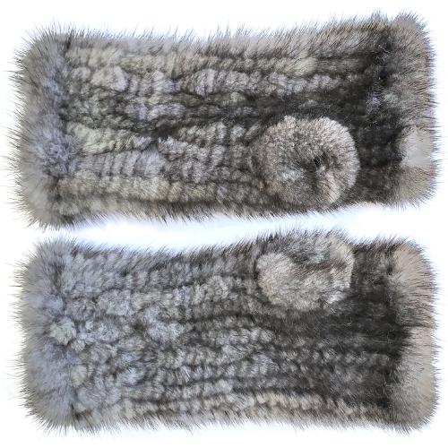 Winter Fur Ladies Grey Genuine Mink Knitted Gloves G0901GY.