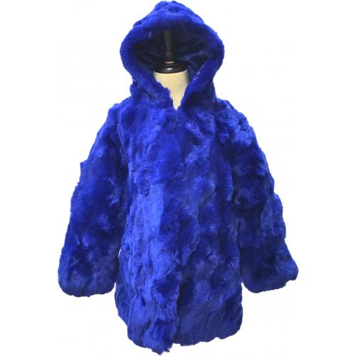 Winter Fur Kids' Royal Blue Genuine Rex Rabbit Stroller With Hood K08Q02RB.