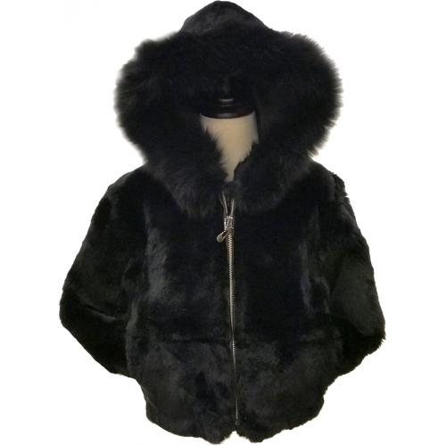 Winter Fur Kids' Black Genuine Rex Rabbit Jacket K18R02BK.
