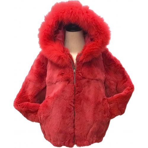 Winter Fur Kids' Melon Red Genuine Rex Rabbit Jacket K18R02MR.