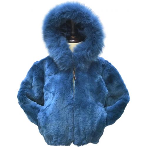 Winter Fur Kids' Lake Blue Genuine Rex Rabbit Jacket K18R02LB.