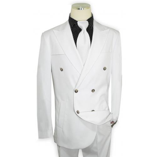 Extrema Solid White Hand-Woven Double Breasted Classic Fit Suit RLBP41