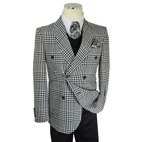 Extrema Black / White Neo-Houndstooth Cotton Double Breasted Classic Fit Suit RLBP53