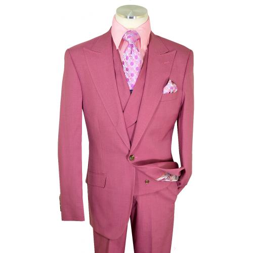 Extrema Solid Rasberry Pink Single Button Vested Classic Fit Suit RLBPV52