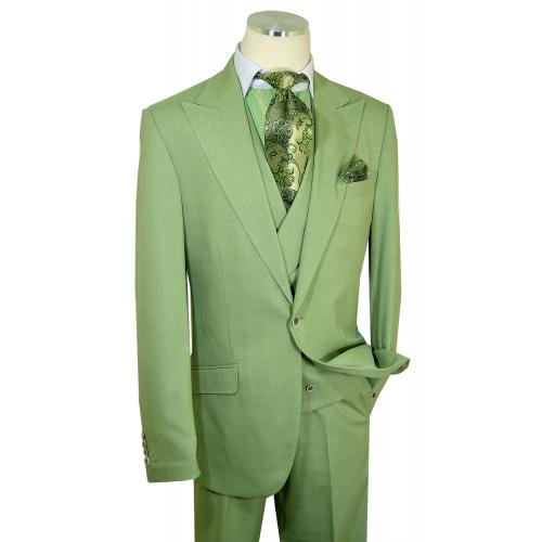 Extrema Solid Sage Green Single Button Vested Classic Fit Suit RLBPV52