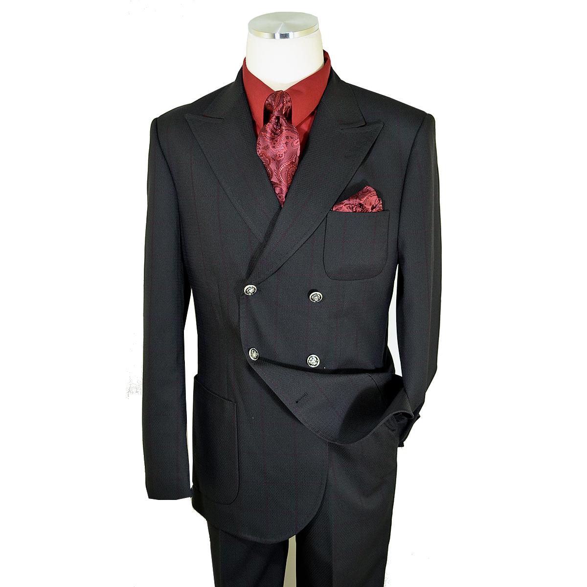 Extrema RLBP57 | Black / Burgundy Windowpane Double Breasted Suit Men