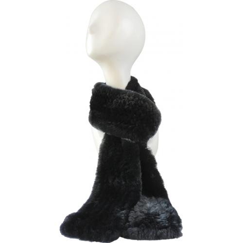 Winter Fur Ladies Black Genuine Rex Rabbit Knitted Scarf S2809BK.