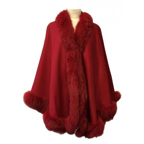 Winter Fur Ladies Red Genuine Wool with Fox Trimming Cape 1805.