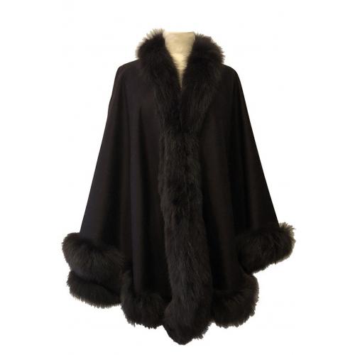 Winter Fur Ladies Mahogany Genuine Wool with Fox Trimming Cape 1808.