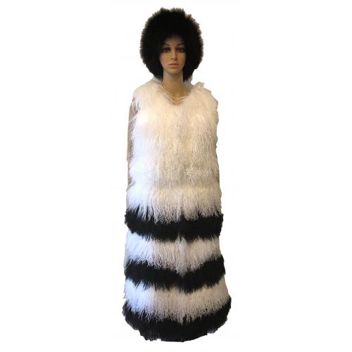 Winter Fur Ladies White / Black Genuine Tibet Lamb 3/4 Vest W15V16WT.