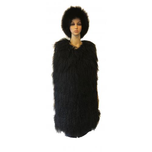 Winter Fur Ladies Black Genuine Tibet Lamb 3/4 Vest W15V14BK .