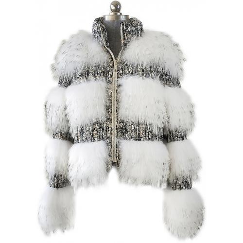 Winter Fur Ladies Natural White Genuine Raccoon Jacket W02S01WT.