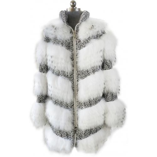 Winter Fur Ladies Natural White Genuine Raccoon 3/4 Coat W02Q01WT.