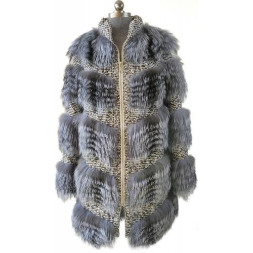 Winter Fur Ladies Natural Silver Genuine Fox 3/4 Coat W02Q01SF.