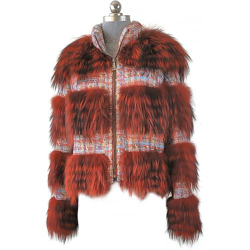 Winter Fur Ladies Dyed Red Genuine Raccoon Jacket W02S01RD.