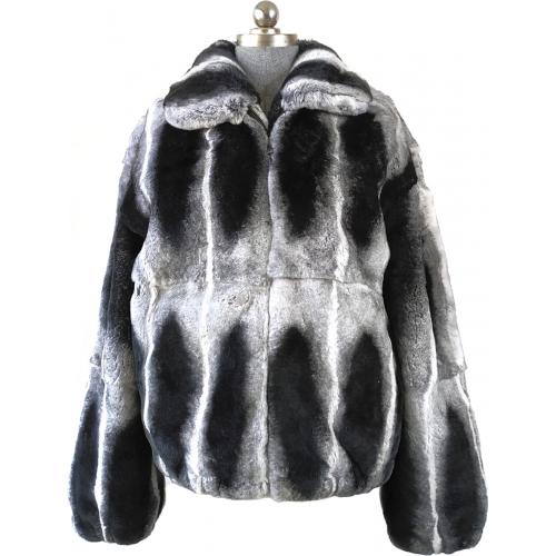 Winter Fur Ladies White / Black Genuine Full Skin Rex Rabbit Jacket W18S01CH.