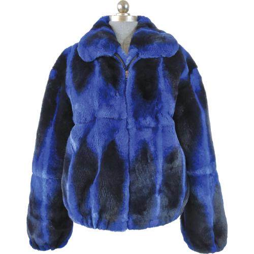 Winter Fur Ladies Royal Blue Genuine Full Skin Rex Rabbit Jacket W18S01RB.