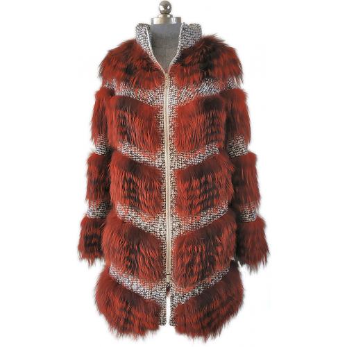 Winter Fur Ladies Dyed Red Genuine Raccoon 3/4 Coat W02Q01RD.