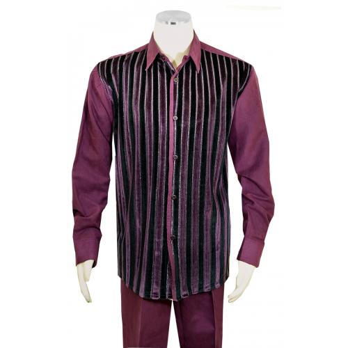 Pronti Purple / Black / Metallic Silver Velvet / Microsuede Striped Outfit SP6430