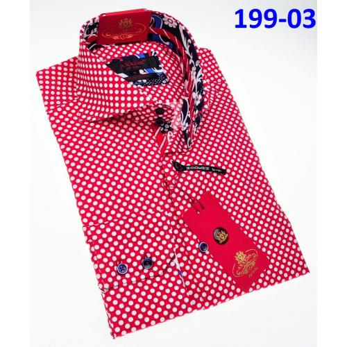 Axxess Classic Red / White Polka Dot Modern Fit Cotton Dress Shirt With Button Cuff 199-03.