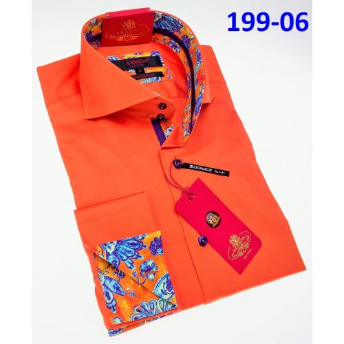 Axxess Classic Orange / Blue / Yellow Flowery Design Modern Fit Cotton Dress Shirt With French Cuff 199-06.